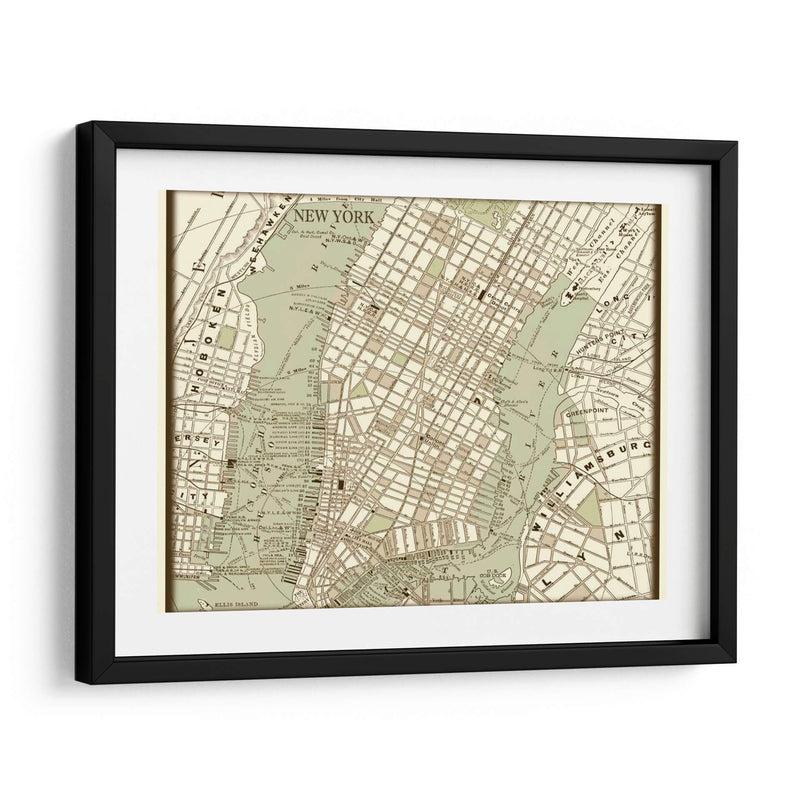 Mapa De Sepia De Nueva York - Vision Studio | Cuadro decorativo de Canvas Lab