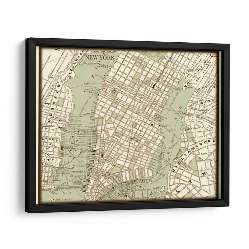 Mapa De Sepia De Nueva York - Vision Studio | Cuadro decorativo de Canvas Lab