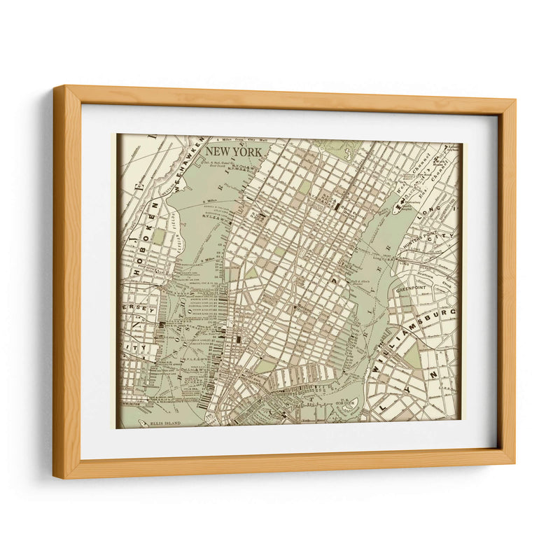 Mapa De Sepia De Nueva York - Vision Studio | Cuadro decorativo de Canvas Lab