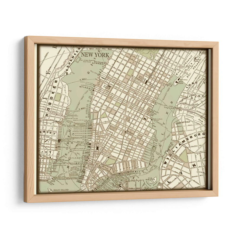 Mapa De Sepia De Nueva York - Vision Studio | Cuadro decorativo de Canvas Lab