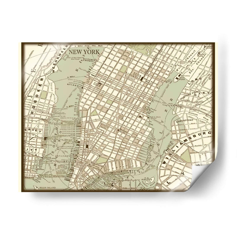 Mapa De Sepia De Nueva York - Vision Studio | Cuadro decorativo de Canvas Lab