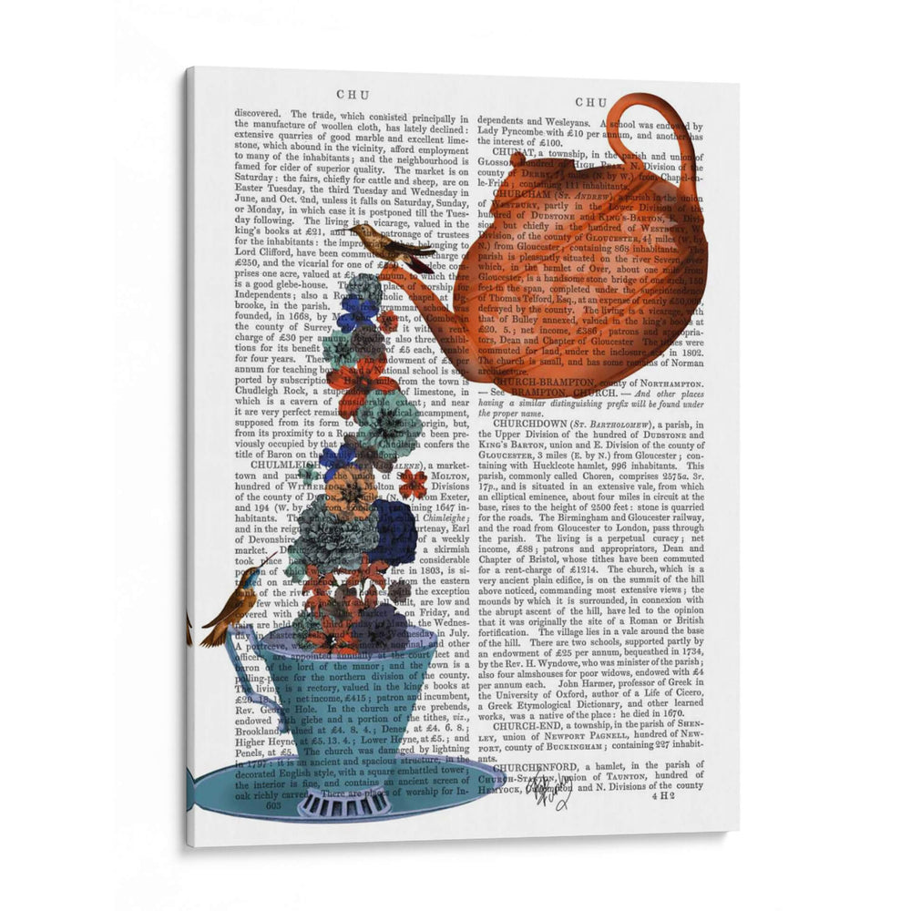 Tetera, Taza Y Flores, Naranja Y Azul. - Fab Funky | Cuadro decorativo de Canvas Lab