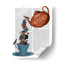 Tetera, Taza Y Flores, Naranja Y Azul. - Fab Funky | Cuadro decorativo de Canvas Lab