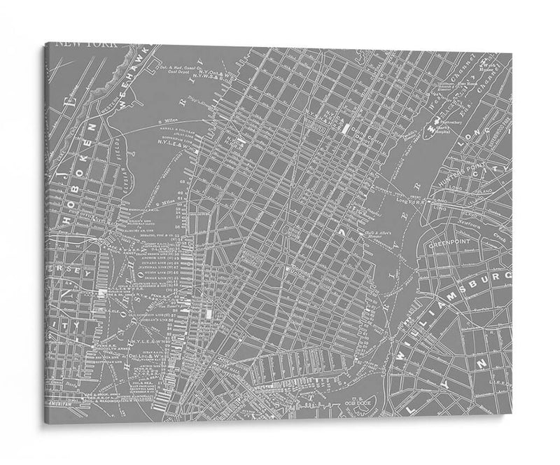 Mapa Gris Personalizado De Nueva York - Vision Studio | Cuadro decorativo de Canvas Lab