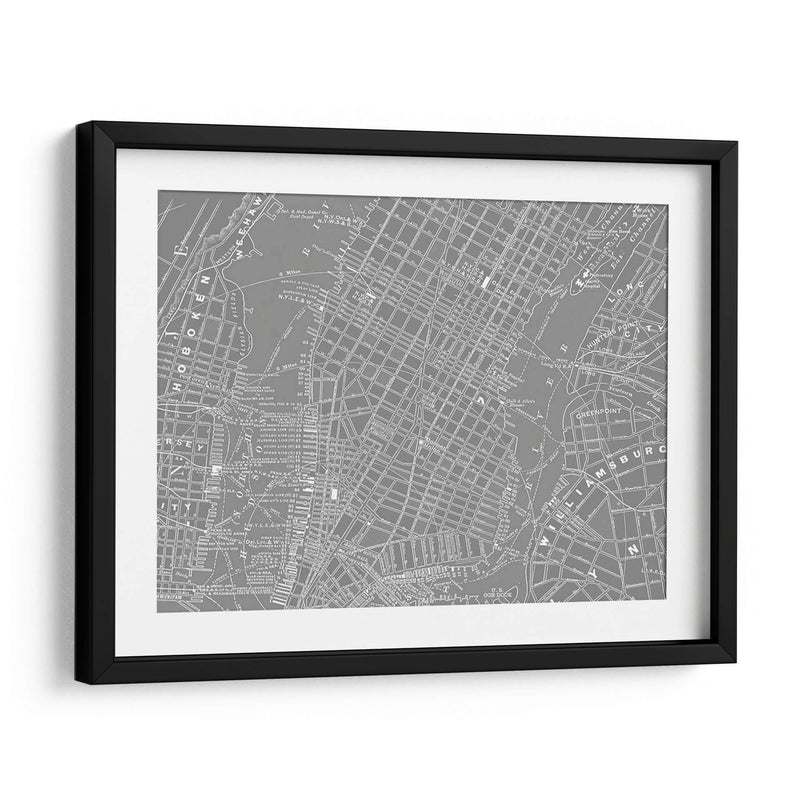 Mapa Gris Personalizado De Nueva York - Vision Studio | Cuadro decorativo de Canvas Lab