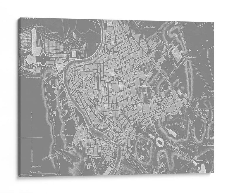 Mapa Gris Personalizado De Roma - Vision Studio | Cuadro decorativo de Canvas Lab