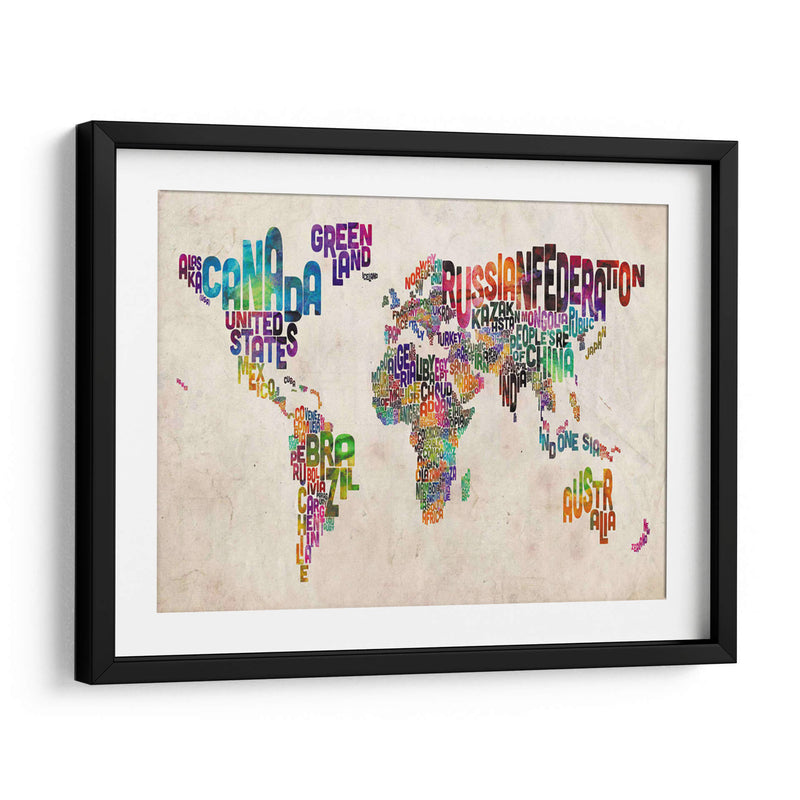 Mapa textual del mundo | Cuadro decorativo de Canvas Lab