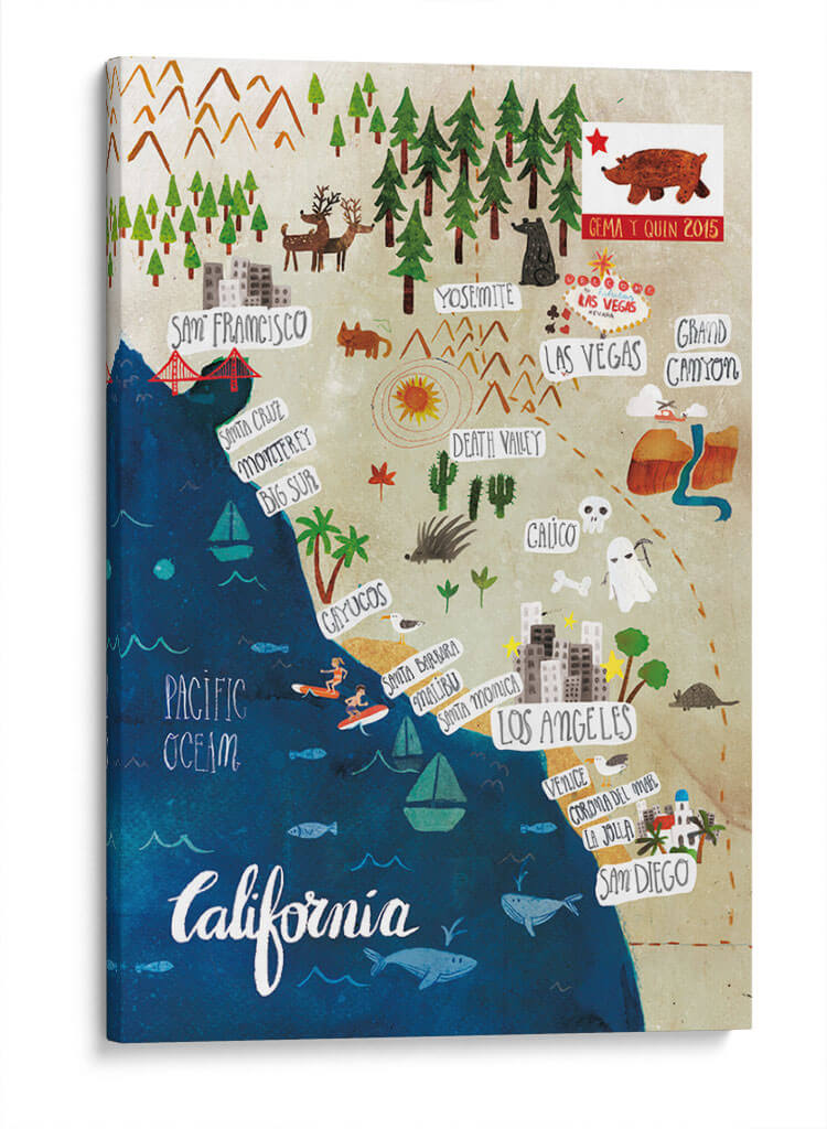 Mapa ilustrado de California | Cuadro decorativo de Canvas Lab