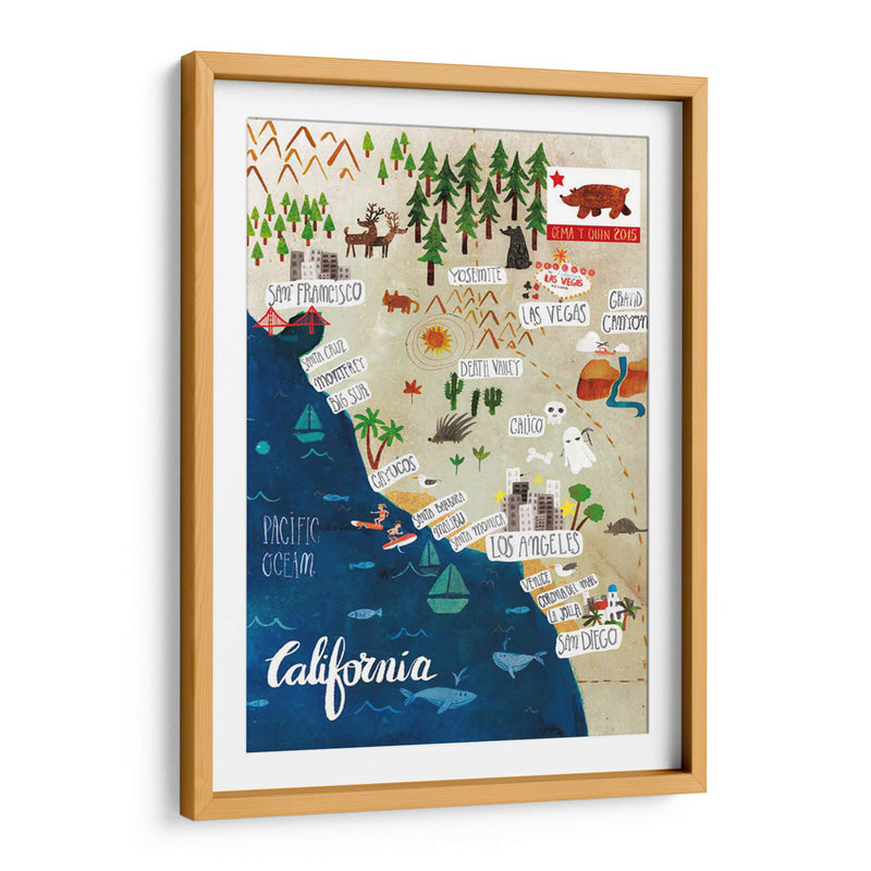 Mapa ilustrado de California | Cuadro decorativo de Canvas Lab