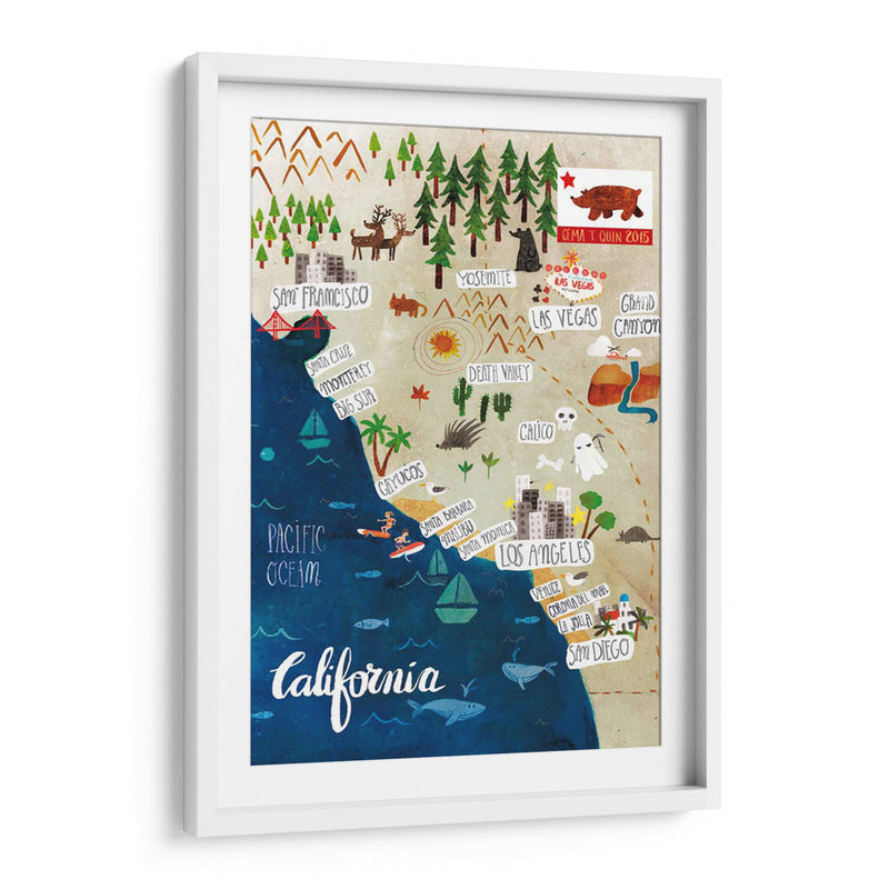 Mapa ilustrado de California | Cuadro decorativo de Canvas Lab