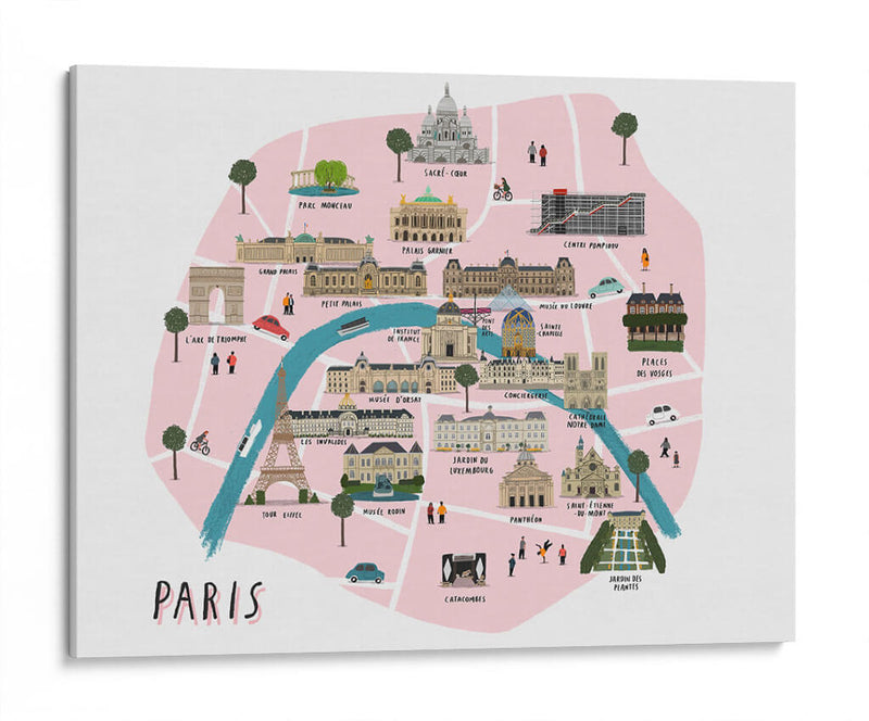 Mapa ilustrado de París | Cuadro decorativo de Canvas Lab