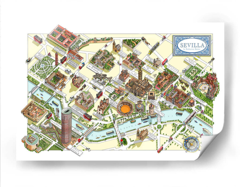 Mapa ilustrado de Sevilla | Cuadro decorativo de Canvas Lab