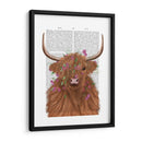 Vaca Highland 1, Flor De Flores Rosadas Impresión - Fab Funky | Cuadro decorativo de Canvas Lab