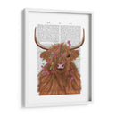 Vaca Highland 1, Flor De Flores Rosadas Impresión - Fab Funky | Cuadro decorativo de Canvas Lab