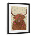 Vaca Highland 1, Flores Rosadas - Fab Funky | Cuadro decorativo de Canvas Lab