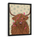 Vaca Highland 1, Flores Rosadas - Fab Funky | Cuadro decorativo de Canvas Lab