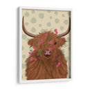 Vaca Highland 1, Flores Rosadas - Fab Funky | Cuadro decorativo de Canvas Lab