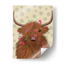 Vaca Highland 1, Flores Rosadas - Fab Funky | Cuadro decorativo de Canvas Lab