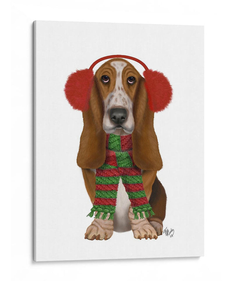 Navidad Des - Basset Hound And Ear Muffs - Fab Funky | Cuadro decorativo de Canvas Lab