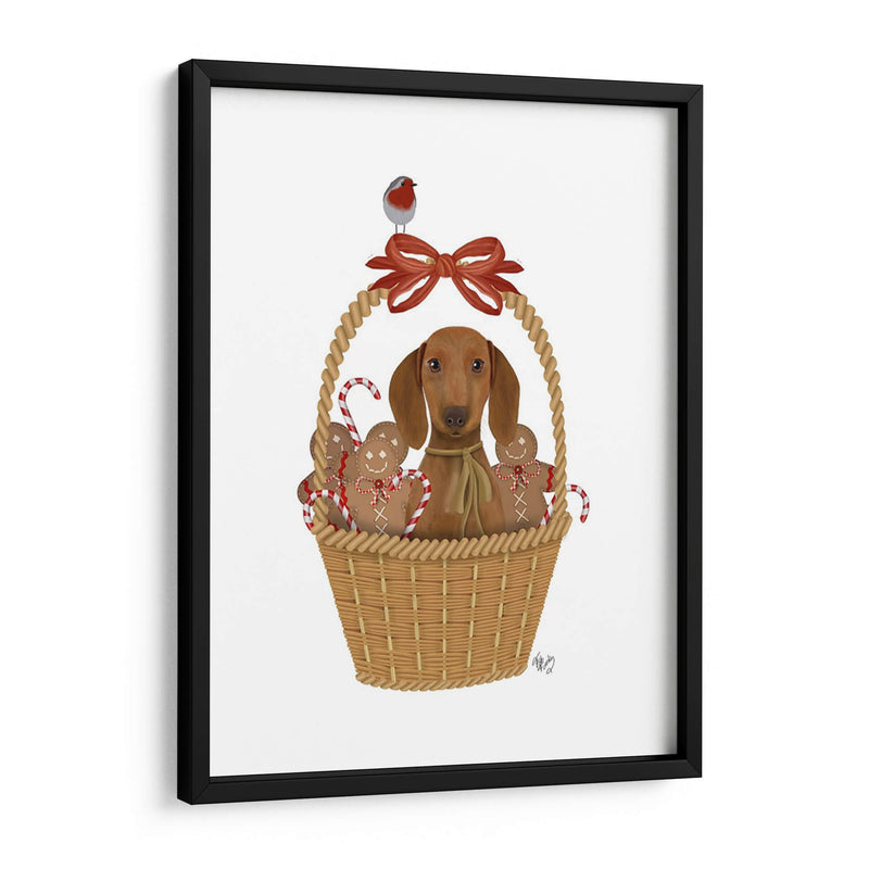 Navidad Des - Perro En Canasta Con Hombres De Pan De Jengibre - Fab Funky | Cuadro decorativo de Canvas Lab