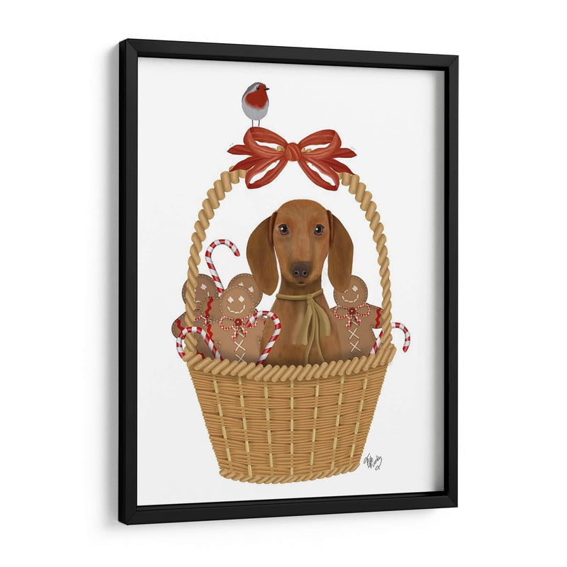 Navidad Des - Perro En Canasta Con Hombres De Pan De Jengibre - Fab Funky | Cuadro decorativo de Canvas Lab