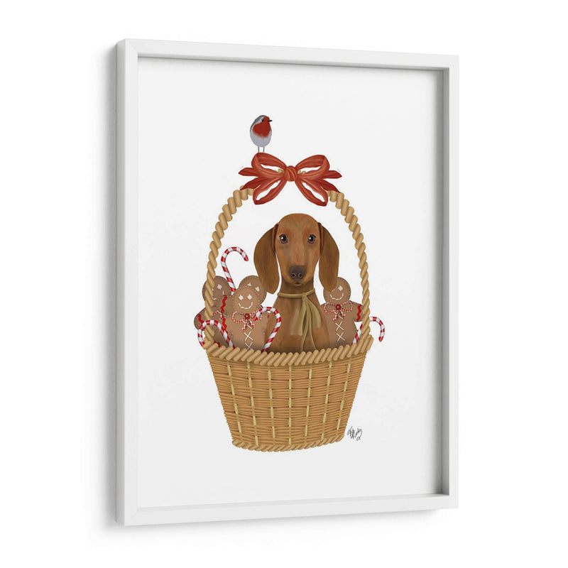 Navidad Des - Perro En Canasta Con Hombres De Pan De Jengibre - Fab Funky | Cuadro decorativo de Canvas Lab