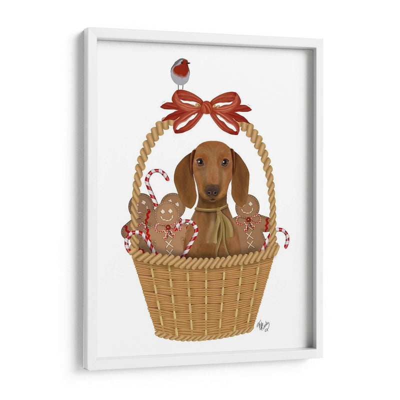 Navidad Des - Perro En Canasta Con Hombres De Pan De Jengibre - Fab Funky | Cuadro decorativo de Canvas Lab