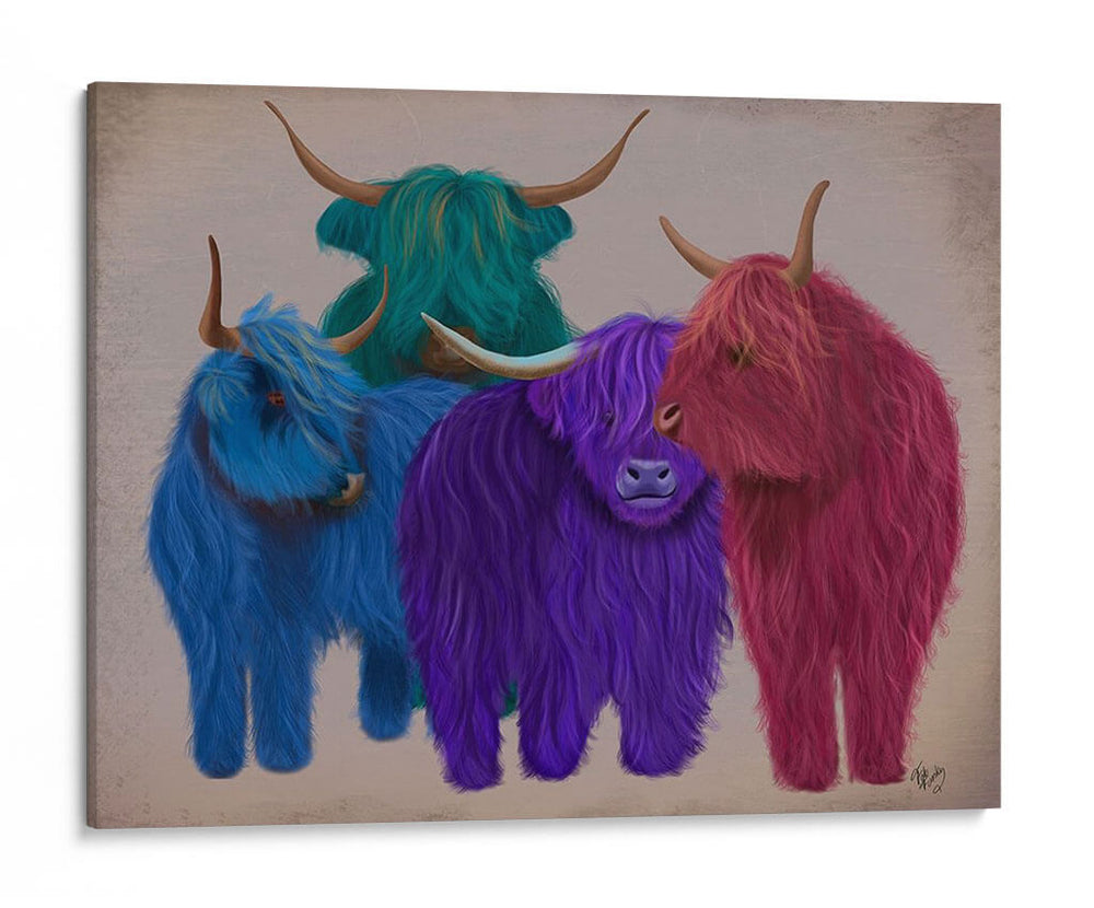 Vacas Highland, Manada Multicolor - Fab Funky | Cuadro decorativo de Canvas Lab