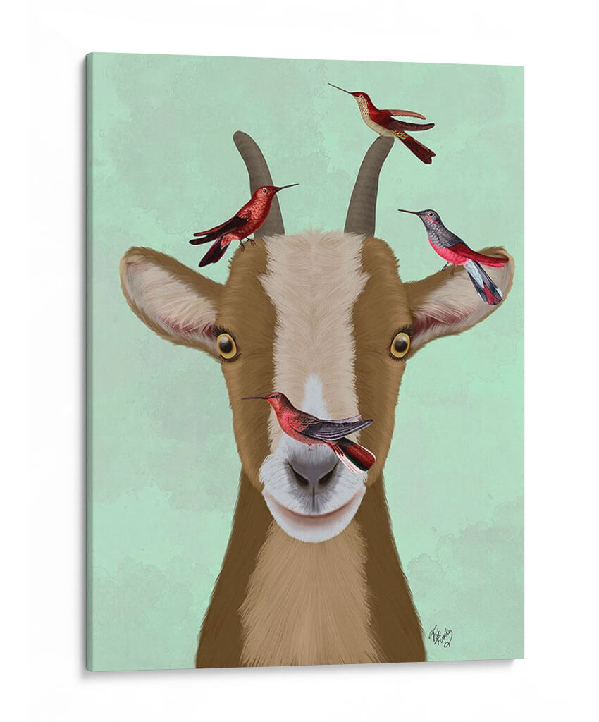Cabra Y Pájaros Rojos - Fab Funky | Cuadro decorativo de Canvas Lab