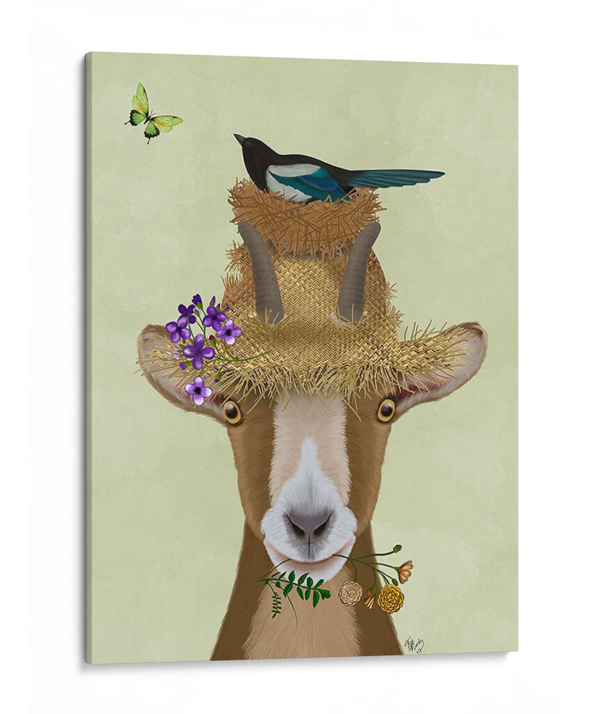 Cabra En Sombrero De Paja - Fab Funky | Cuadro decorativo de Canvas Lab