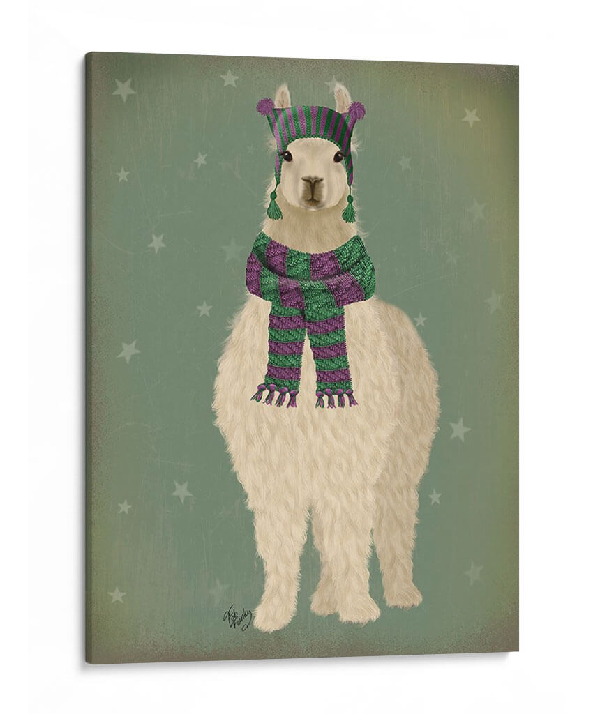 Llama Con Bufanda Púrpura, Lleno - Fab Funky | Cuadro decorativo de Canvas Lab