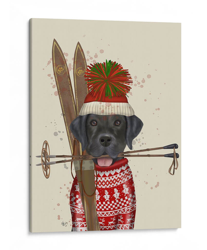 Labrador Negro, Esquí - Fab Funky | Cuadro decorativo de Canvas Lab