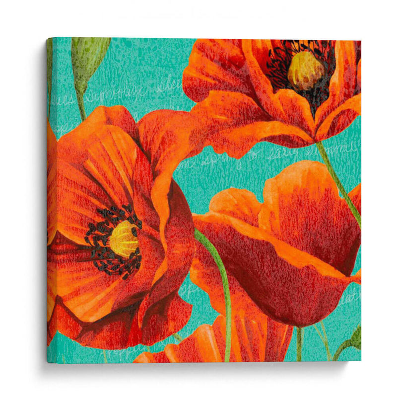 Amapolas Rojas En Teal I - Studio W | Cuadro decorativo de Canvas Lab