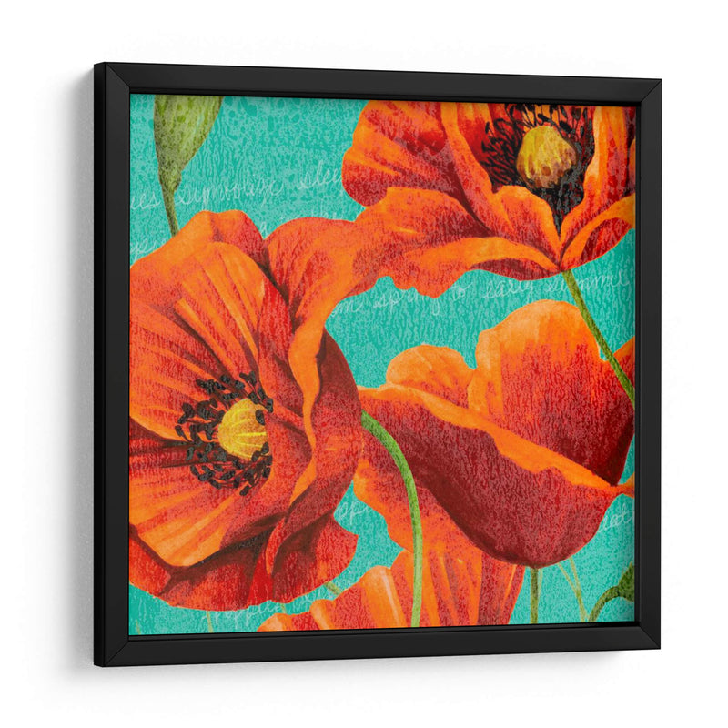 Amapolas Rojas En Teal I - Studio W | Cuadro decorativo de Canvas Lab