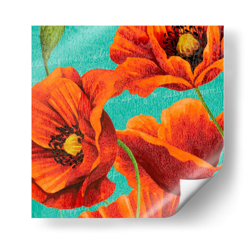 Amapolas Rojas En Teal I - Studio W | Cuadro decorativo de Canvas Lab