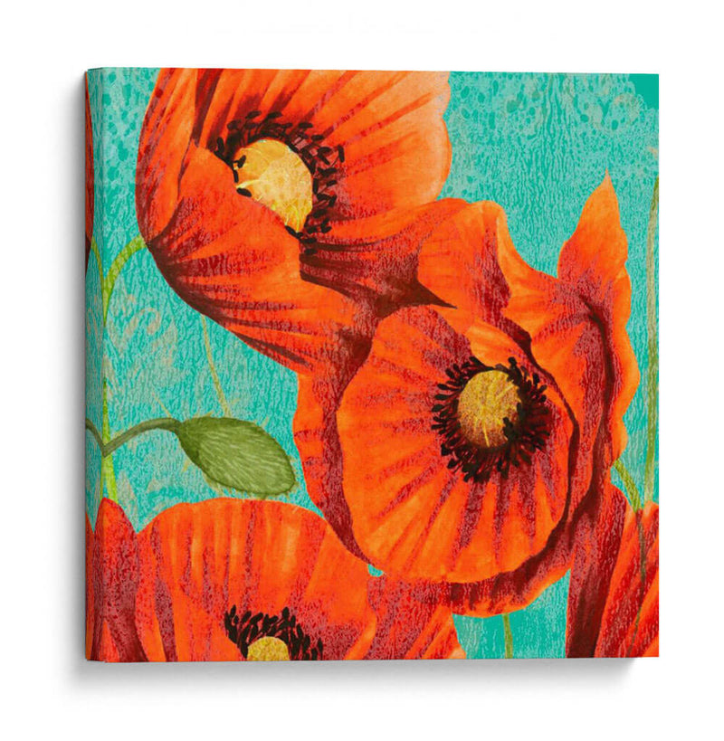 Amapolas Rojas En Teal Ii - Studio W | Cuadro decorativo de Canvas Lab