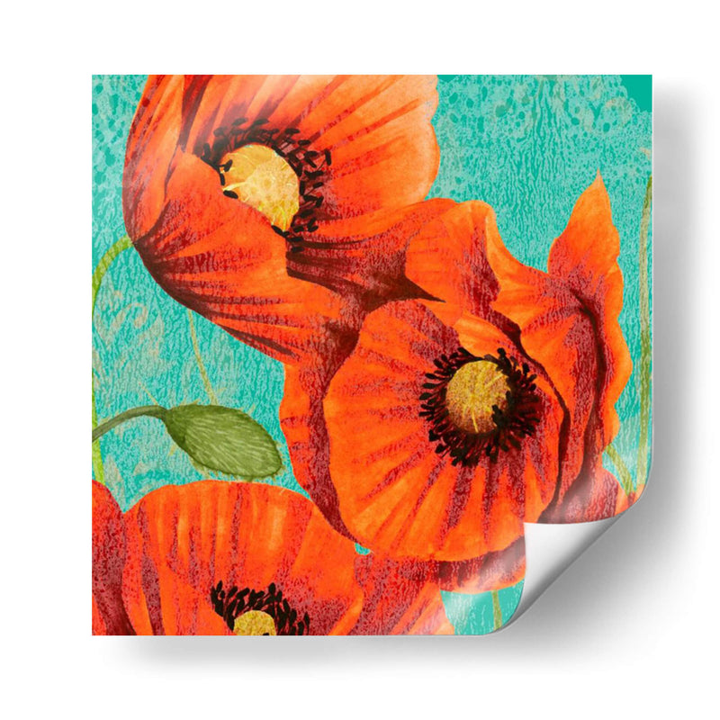 Amapolas Rojas En Teal Ii - Studio W | Cuadro decorativo de Canvas Lab