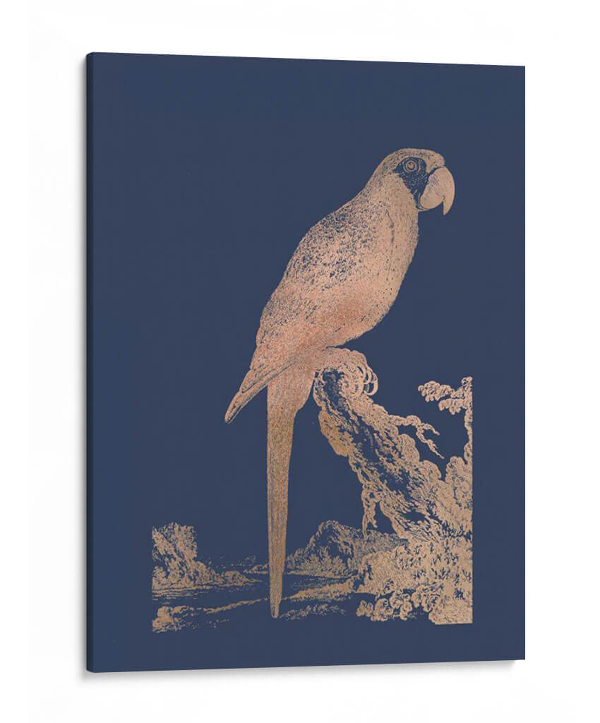 Parrot De Lámina De Oro Rosa En Azul Imperial - Edwards | Cuadro decorativo de Canvas Lab