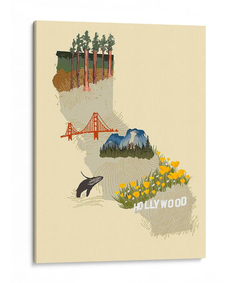 Estado Ilustrado-California - W. Rutledge | Cuadro decorativo de Canvas Lab