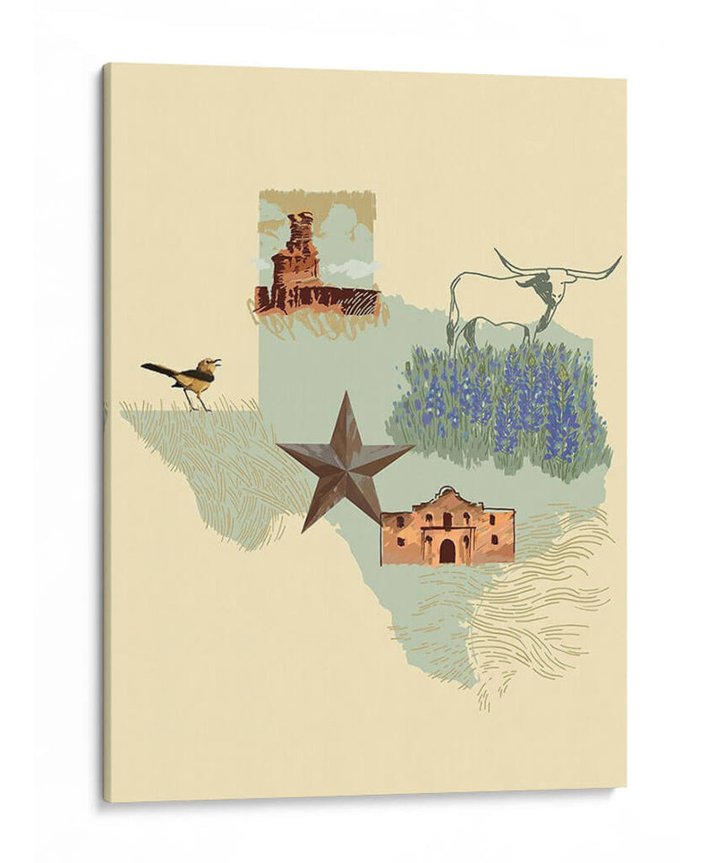 Estado-Texas Ilustrado - W. Rutledge | Cuadro decorativo de Canvas Lab