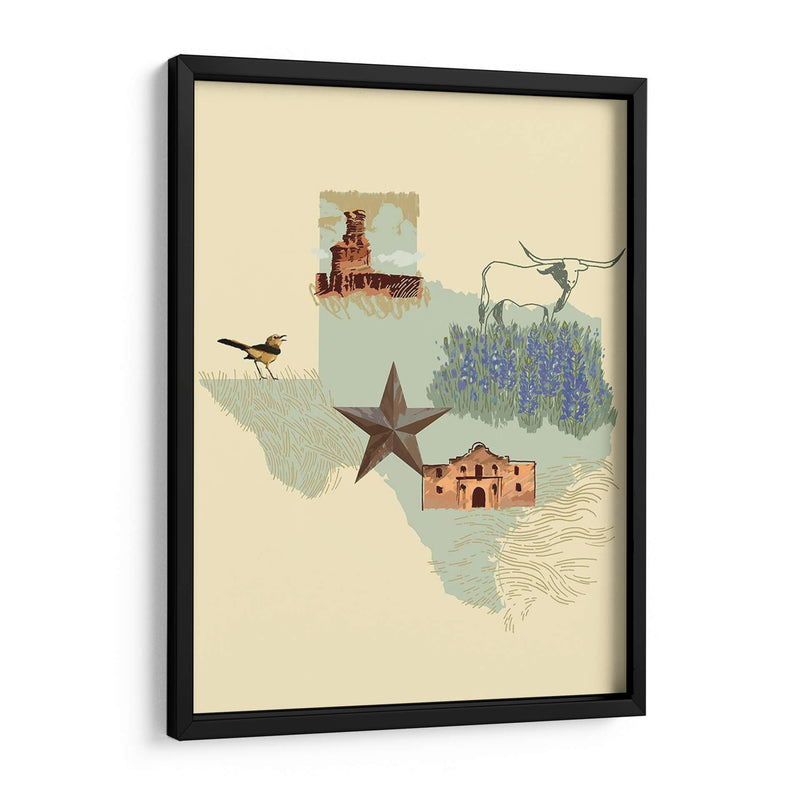 Estado-Texas Ilustrado - W. Rutledge | Cuadro decorativo de Canvas Lab