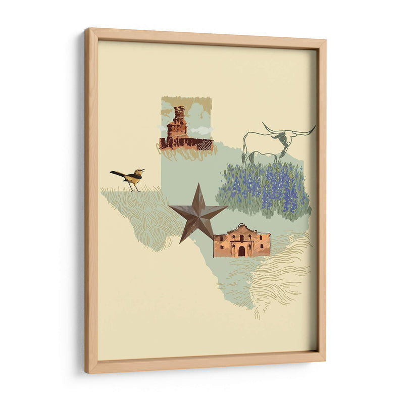 Estado-Texas Ilustrado - W. Rutledge | Cuadro decorativo de Canvas Lab