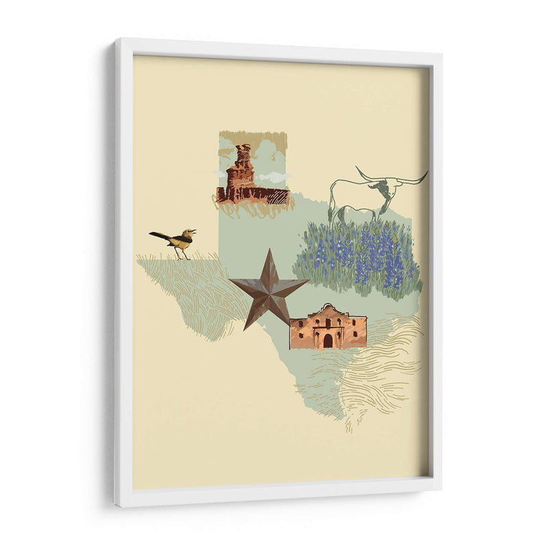 Estado-Texas Ilustrado - W. Rutledge | Cuadro decorativo de Canvas Lab