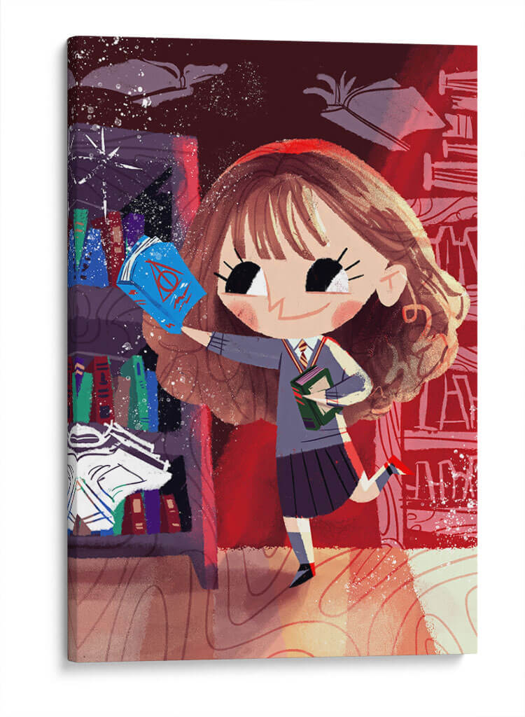 Ilustración de Hermione con libros | Cuadro decorativo de Canvas Lab