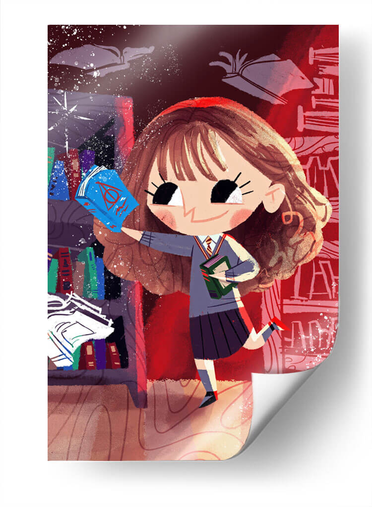 Ilustración de Hermione con libros | Cuadro decorativo de Canvas Lab
