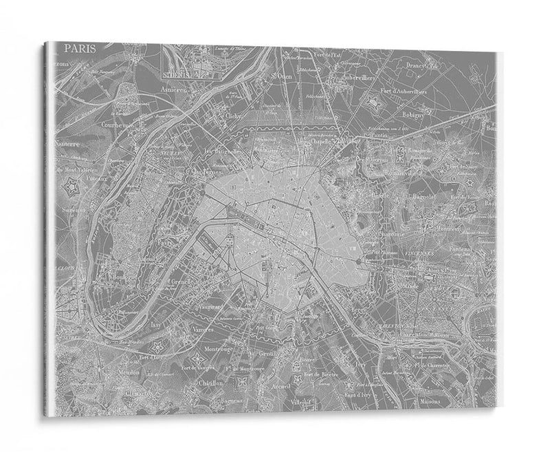 Mapa Gris Personalizado De París - Vision Studio | Cuadro decorativo de Canvas Lab