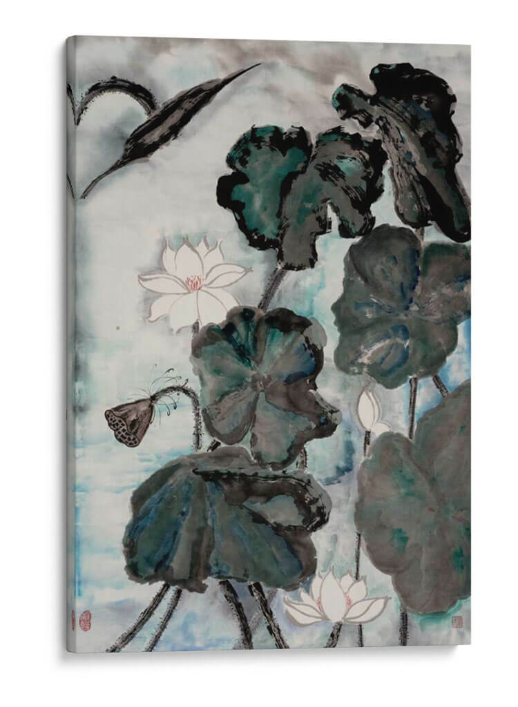 Estudio De Loto Con Verde Azul I - Nan Rae | Cuadro decorativo de Canvas Lab