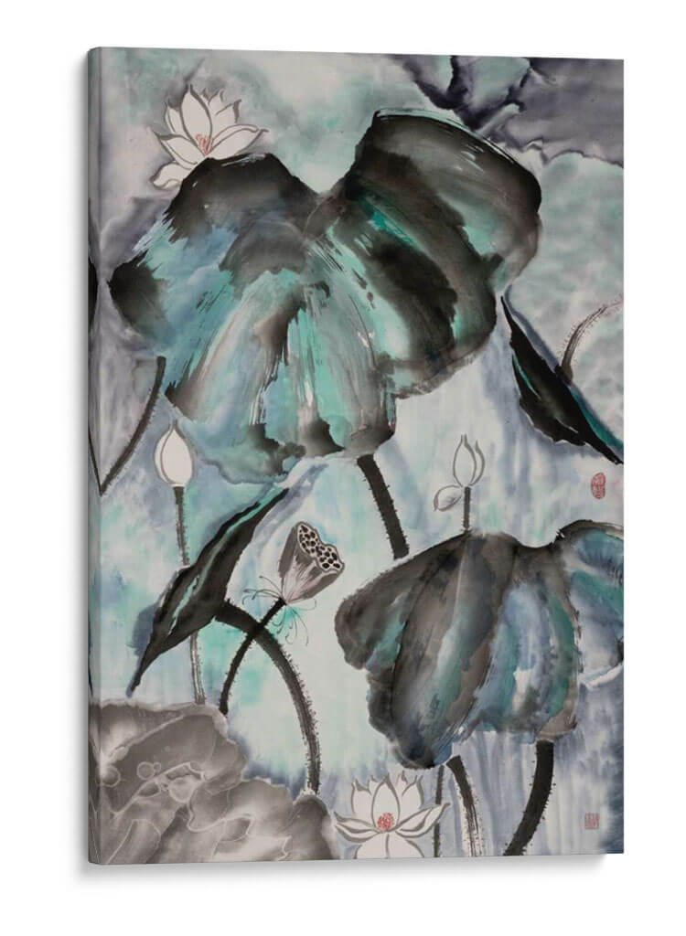 Estudio De Loto Con Azul Verde Ii. - Nan Rae | Cuadro decorativo de Canvas Lab