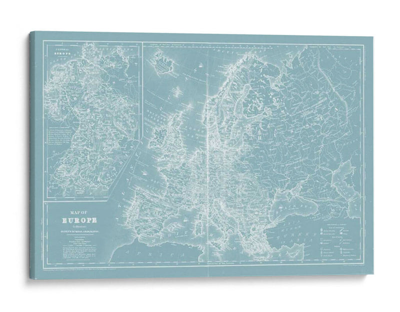 Mapa De Europa En Aqua - Mitchell | Cuadro decorativo de Canvas Lab