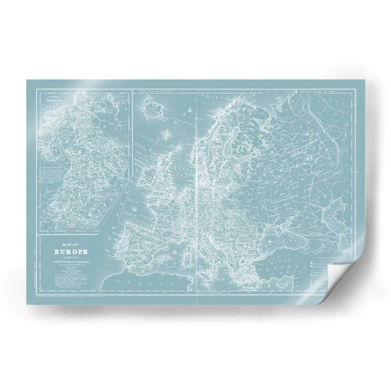 Mapa De Europa En Aqua - Mitchell | Cuadro decorativo de Canvas Lab